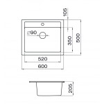 Metalac Inko, dřez X GRANIT QUADRO 60, otvor pro baterii, 600 x 500 mm, průměr 90 mm pro sifon, tl. 12 mm (černý), včetně sifonu