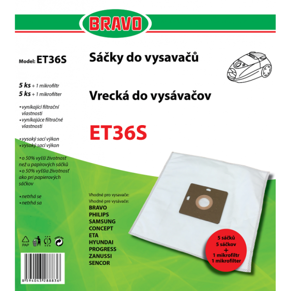 ET36S ANTIBAKT.SÁČKY 5KS + FILTR EXCELLENCE, QUADRO B-4284,B-4245 TOROSO