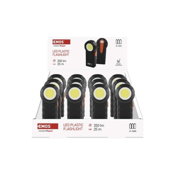 COB LED svítilna plastová, 3× AAA