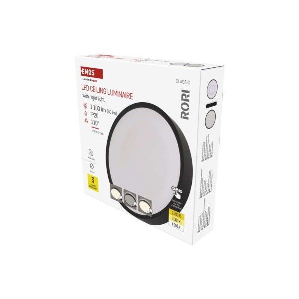 LED přisazené svítidlo RORI kruhové, černé, 17W, se změnou CCT