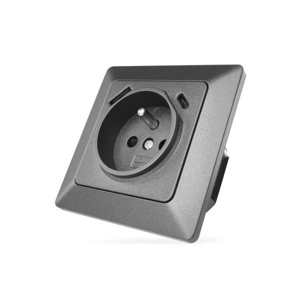 Zásuvka s USB-A+USB-C, antracit