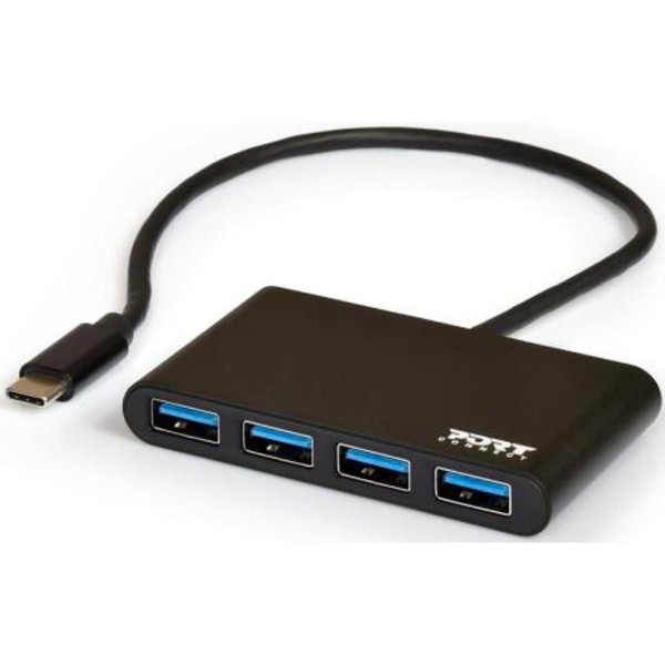 USB-C HUB 4x USB 3.0 Black PORT CONNECT