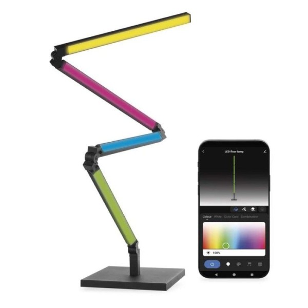 GoSmart LED stojací lampa, černá, 175 cm, teplá bílá / RGB, WiFi