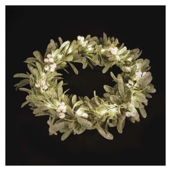 LED dekorace - věnec jmelí, 3x AA, teplá bílá, časovač