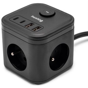 15W 3x z.2xUSB-C,2xUSB,1.4m černá HUSLOG