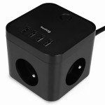 12W 3x zásuvka, 4xUSB, 1.5m černá HUSLOG