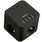 12W 3x zásuvka, 4xUSB, 1.5m černá HUSLOG