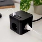 12W 3x zásuvka, 4xUSB, 1.5m černá HUSLOG