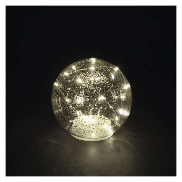 LED vánoční skleněná koule – zlatá, 15 cm, 3x AA, vnitřní, teplá bílá, časovač