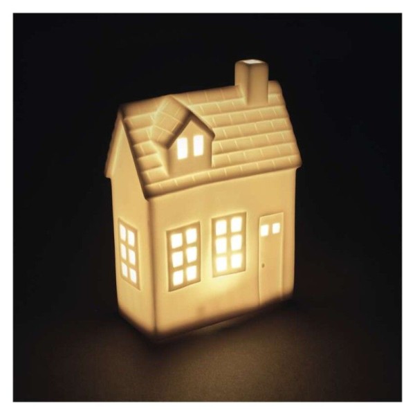 LED keramický domeček, 18 cm, 1x CR2032, vnitřní, teplá bílá, časovač