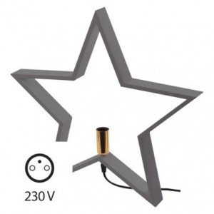 Svícen na žárovku E14 dřevěný šedý, hvězda, 48cm, vnitřní