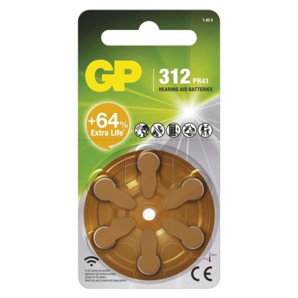 Baterie do naslouchadel GP ZA312 (PR41), 6 ks