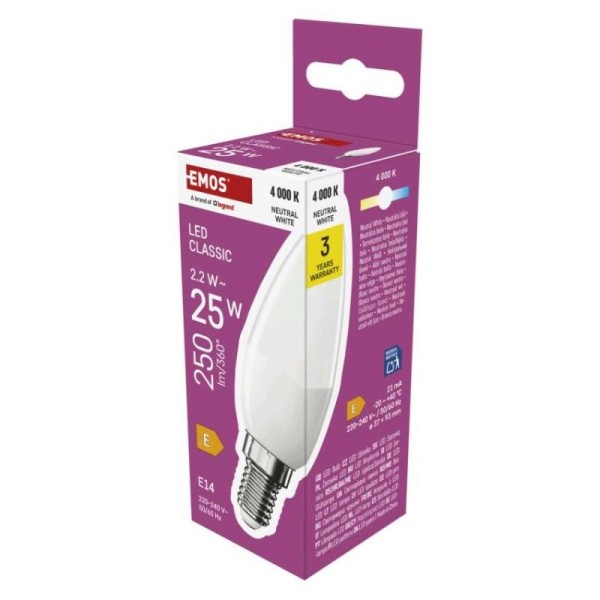 LED žárovka Classic svíčka / E14 / 2,2 W (25 W) / 250 lm / neutrální bílá