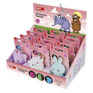 LED silikonová klíčenka - zvířátka, 12 ks, display box
