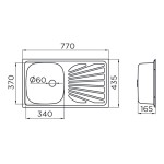 Metalac Inko, nerezový dřez LUNA FLEX 1D s odkap. universal, nerez 0,5 mm (770 x 435 x 155 mm), průměr 60 mm pro sifon, 5 let záruka