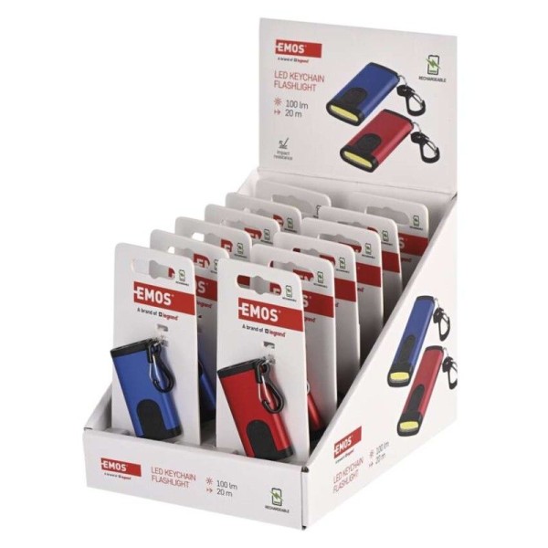 Nabíjecí mini LED svítilna – přívěšek, 100 lm, 12 ks, display box