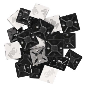 Samolepicí příchytka stahovacího pásku 20×20 mm, černá, 25 ks