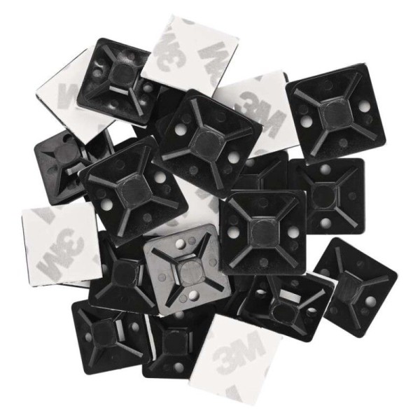 Samolepicí příchytka stahovacího pásku 20×20 mm, černá, 25 ks