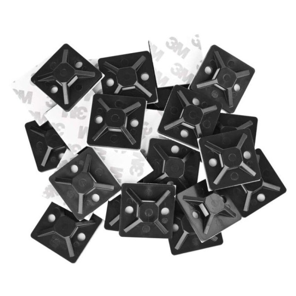 Samolepicí příchytka stahovacího pásku 30×30 mm, černá, 25 ks