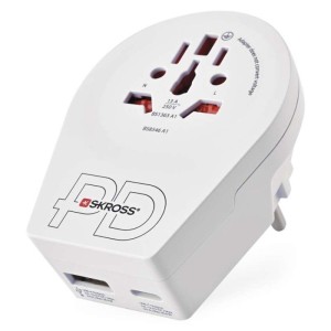 Cestovní univerzální adaptér pro cizince do střední Evropy, 1×USB-C, 1×USB-A