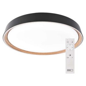 LED přisazené svítidlo ILVI, kruhové 30W, stmívání+CCT, černá+dřevo