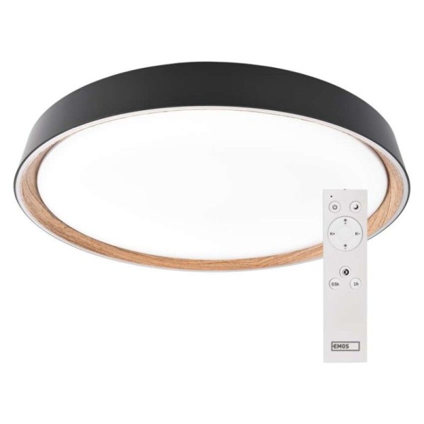 LED přisazené svítidlo ILVI, kruhové 30W, stmívání+CCT, černá+dřevo