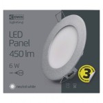 LED panel 120mm, kruhový vestavný stříbrný, 6W neutr. bílá