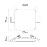 LED panel 155×155, čtvercový vestavný bílý, 13W neut.b.,IP65