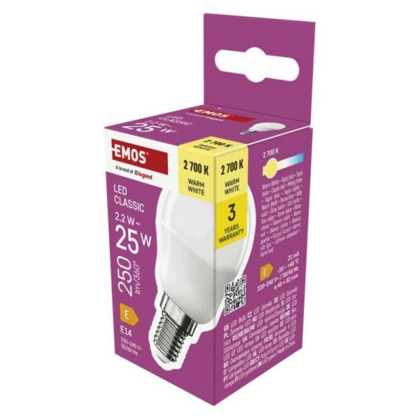 LED žárovka CLS Mini Globe / E14 / 2,2 W (25 W) / 250 lm / teplá bílá