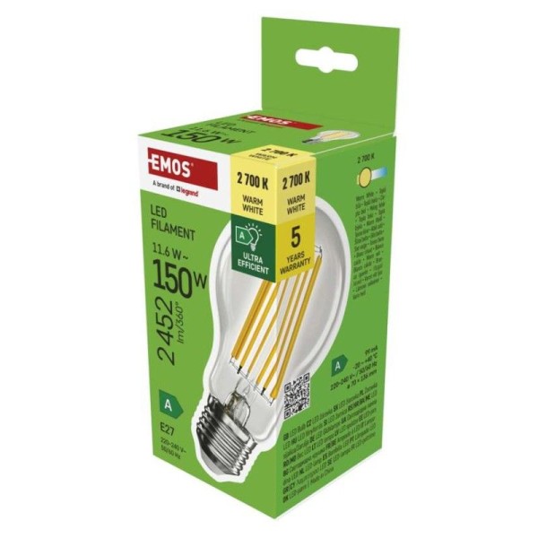LED žárovka Filament A70 / E27 / 11.6 W (150 W) / 2 452 lm / teplá bílá / A CLASS