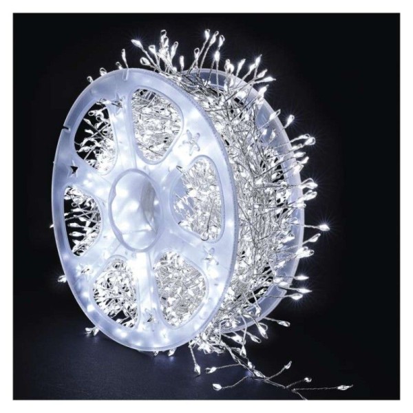 LED nano řetěz na cívce, stříbrný, 14,4 m, venkovní i vnitřní, studená bílá, časovač