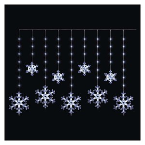 LED vánoční závěs – vločky, 160x95 cm, venkovní i vnitřní, studená bílá, časovač