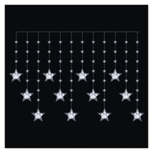 LED vánoční závěs – hvězdy, 170x85 cm, 3x AA, venkovní i vnitřní, studená bílá, časovač