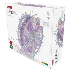 LED nano řetěz na cívce, stříbrný, 19,2 m, venkovní i vnitřní, multicolor, časovač