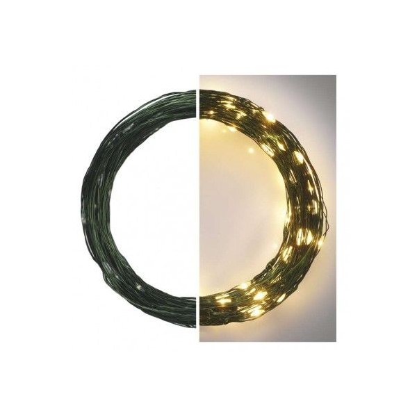 LED vánoční nano řetěz zelený, 15 m, venkovní i vnitřní, teplá bílá, časovač