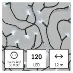 LED vánoční řetěz, 12 m, venkovní i vnitřní, studená bílá, programy