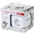 Rozbočovací kostka s přívodem, 2× USB, 4 zás., 1,9m SCHUKO