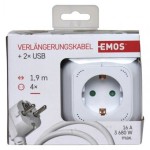Rozbočovací kostka s přívodem, 2× USB, 4 zás., 1,9m SCHUKO