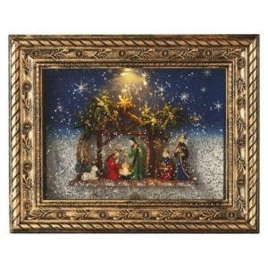 LED vánoční obraz betlém, 19,3x24,3 cm, 4x AA, vnitřní, teplá bílá, časovač