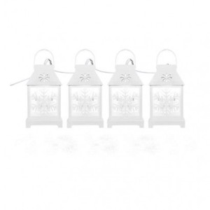 LED vánoční girlanda - bílé lucerny s vločkami, studená bílá