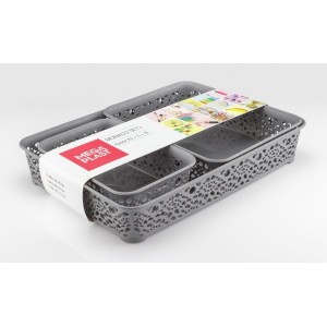 Mega Plast, Set košíky MONAKO XS + S + M, 6,5 x 36 x 27 cm, šedá metalíza