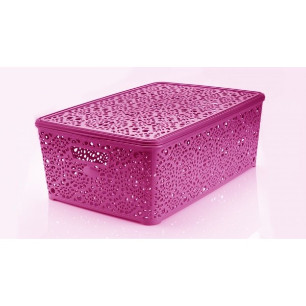 Mega Plast, Košík MONAKO XL s víkem, 14,5 x 40,3 x 27 cm, růžový