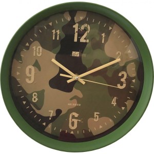 DUE ESSE, Nástěnné hodiny Art Home maskovací vzor, průměr 28 cm,  zelené