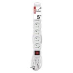 Prodlužovací kabel s vypínačem – 6 zásuvky, 5m, bílý