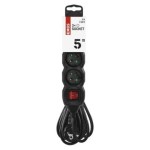 Prodlužovací kabel s vypínačem – 3 zásuvky, 5m, černý