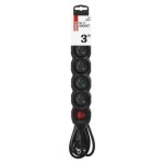 Prodlužovací kabel s vypínačem – 5 zásuvek, 3m, černý