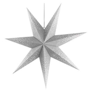 Vánoční hvězda papírová závěsná se zlatými třpytkami ve středu, bílá, 60 cm, vnitřní