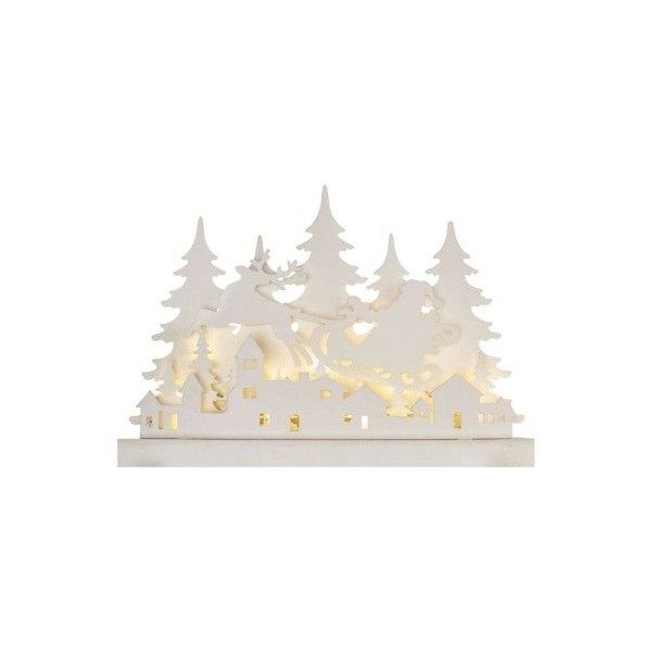 LED dekorace dřevěná – vánoční vesnička, 31 cm, 2x AA, vnitřní, teplá bílá, časovač
