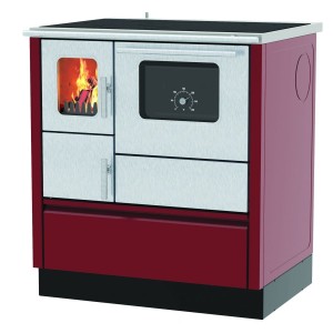 ALFA PLAM, sporák INOX 75, teplovzdušný 6 kW, pravý, červený